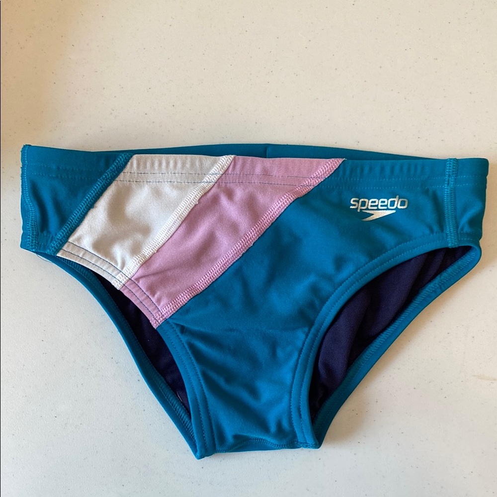 Speedo Boy’s Swim Brief Style - Teal, Pink, and White